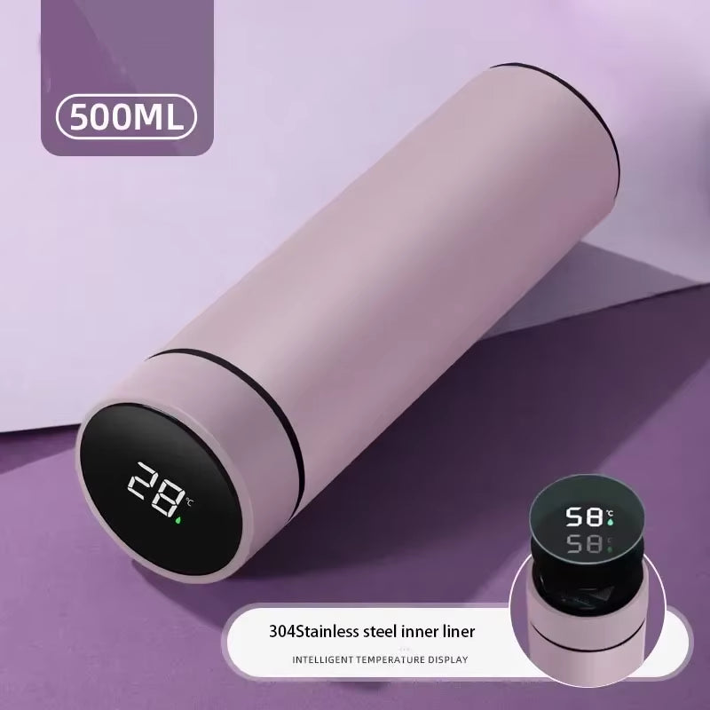 500ml Stainless Steel Smart Water Bottle with Temperature Display - Leakproof Vacuum Thermos for Coffee and Milk - Ideal Christmas Gift